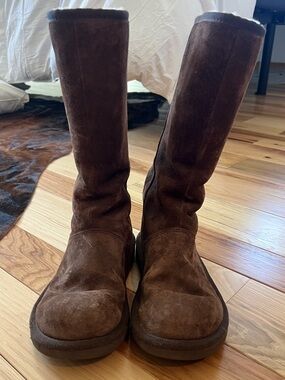 Brown Suede Mid-Calf Boots